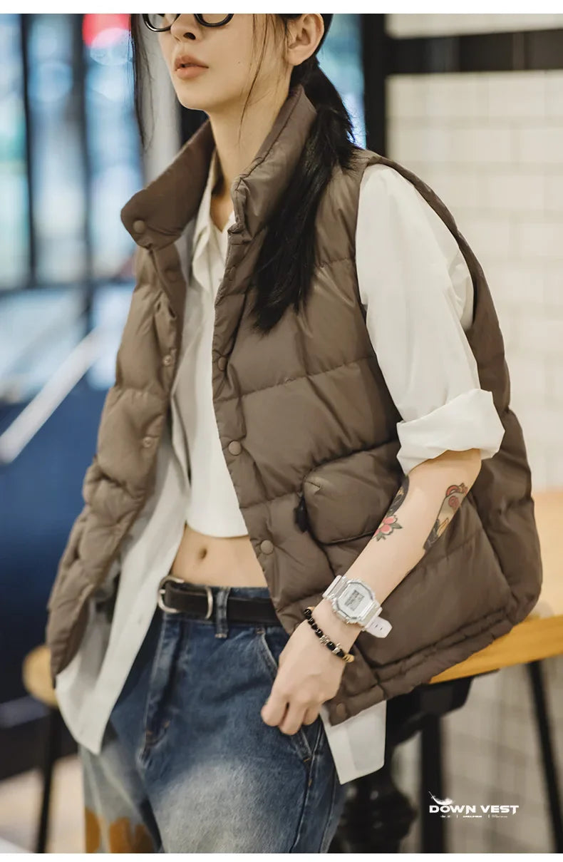 Lightweight Women's Down Vest - Boxy Quilted, Nylon Winter