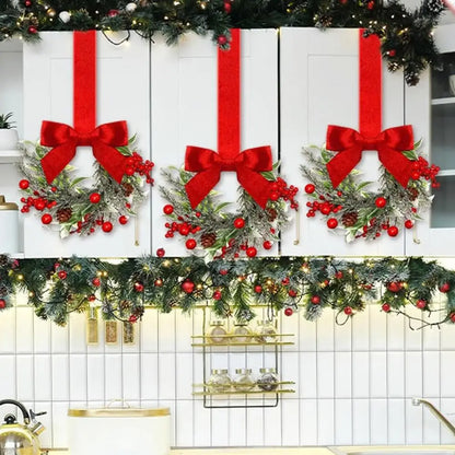 Juego de 6 coronas navideñas mini para gabinete con lazos rojos decoración duradera artificial estilo granja para las fiestas 2025