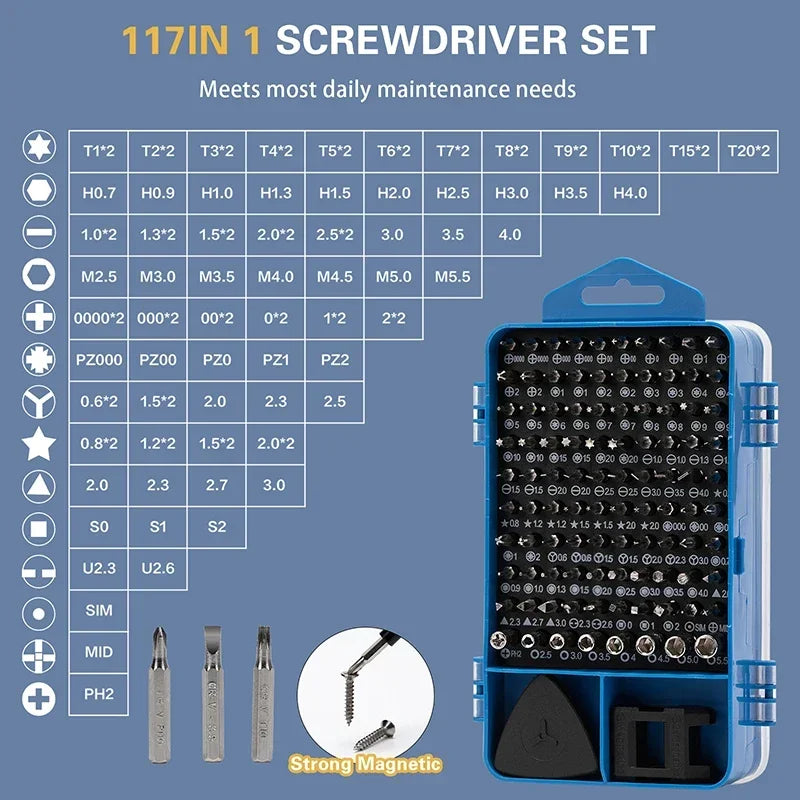 Electric Screwdriver Set 115/117-In-1 - Multifunction Tool Kit For Home PC And Phone Repair DIY Gift Idea