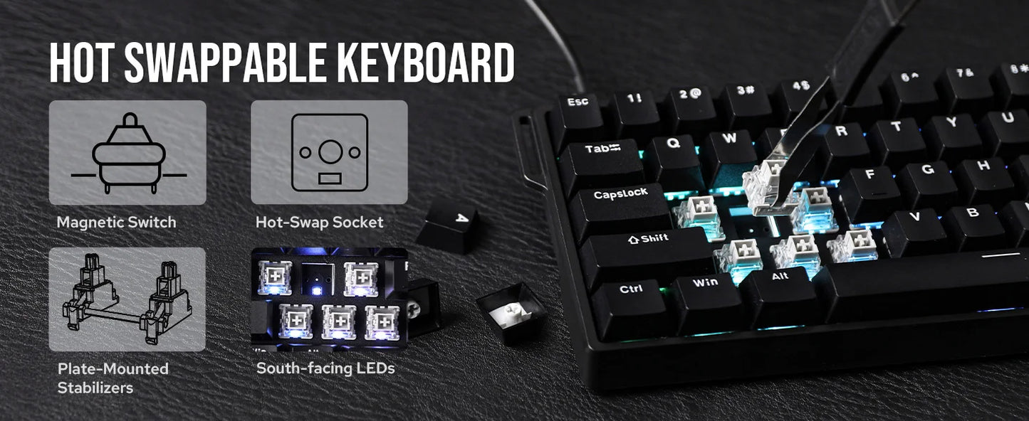 Teclado mecánico intercambiable en caliente del 60 por ciento aluminio RGB Hall