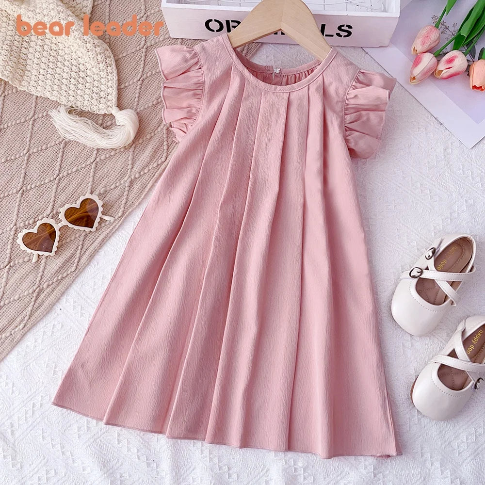 Soft girls' dress - princess, pleated, round-necked, polyester, summer party wear
