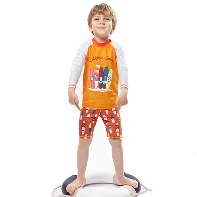 Hurtigtørrende unisex badedragt sæt til børn - langærmet top og shorts, polyester, til sommersvømning