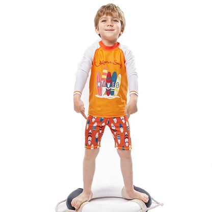 Hurtigtørrende unisex badedragt sæt til børn - langærmet top og shorts, polyester, til sommersvømning