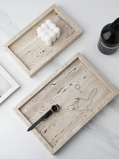 Sminkebakke Travertinsten Minimalistisk Marmor Stil Bakke Beige Organizer Efterår 2025 Sofabord Dekoration Gave