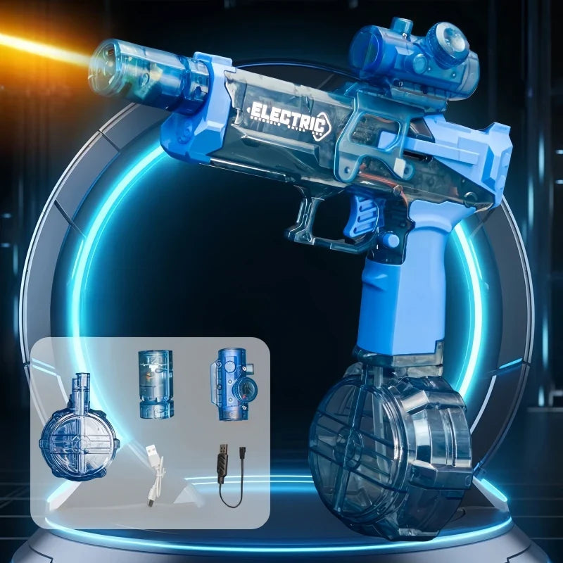 Electric Water Gun Self-Priming Pulse Blaster Kids Toy Summer 2025 Large Capacity Tank LED Lights