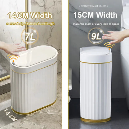 Automatic Sensor Trash Can Narrow Roman Stripe Bathroom Bin