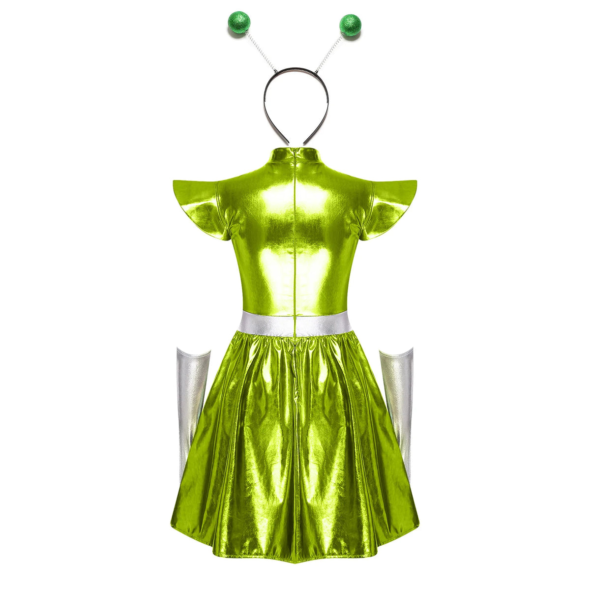 Zilverkleurige metallic astronauten-alien-tutu-jurk voor vrouwen, cosplayruimtecadetromper, Halloweenfeestjurk 2026