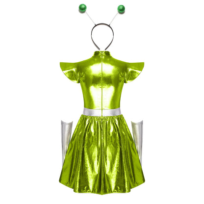 Zilverkleurige metallic astronauten-alien-tutu-jurk voor vrouwen, cosplayruimtecadetromper, Halloweenfeestjurk 2026