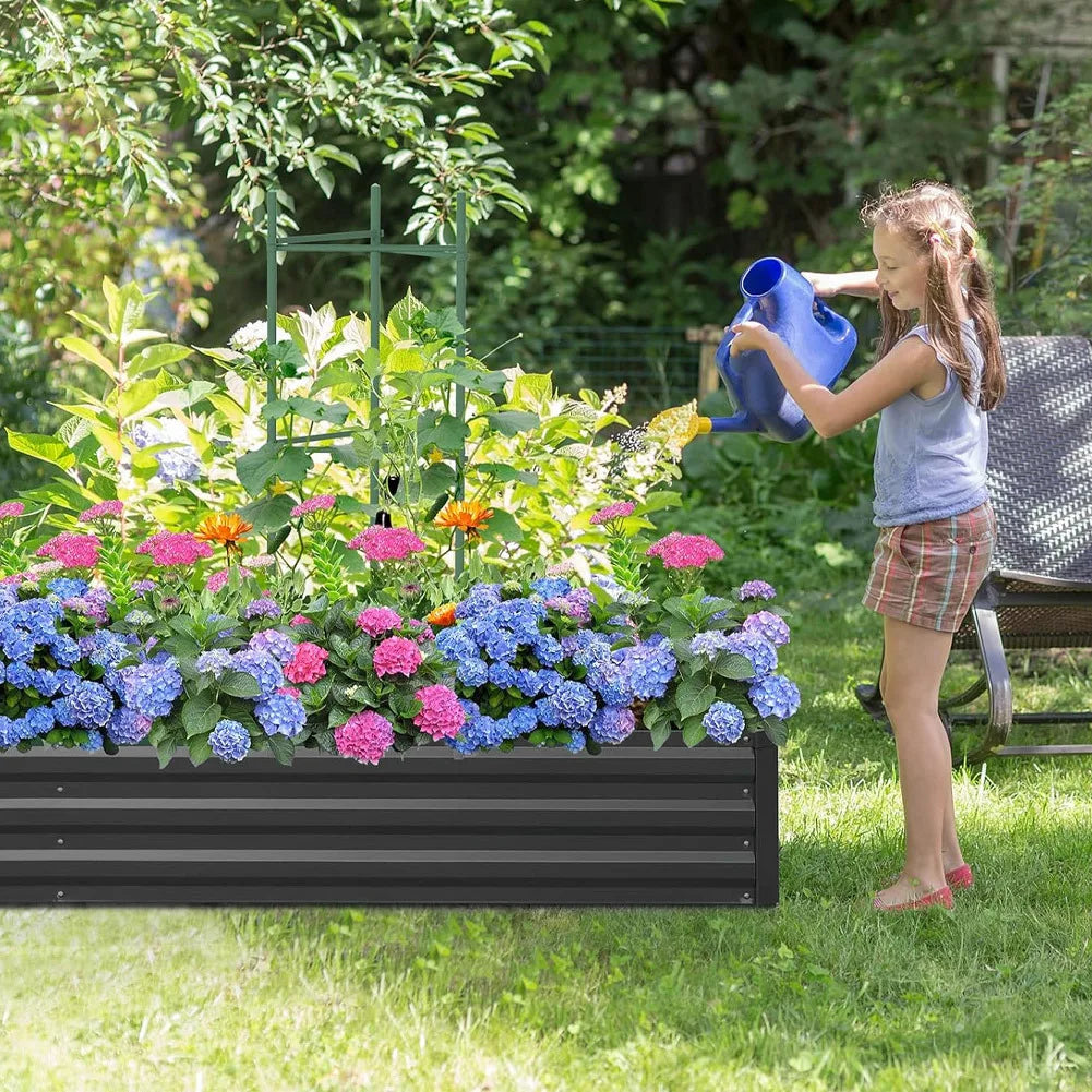 Charcoal Black Metal Raised Garden Bed, Durable Galvanized Steel Planter Box for Outdoor Use, 240x88x30 cm