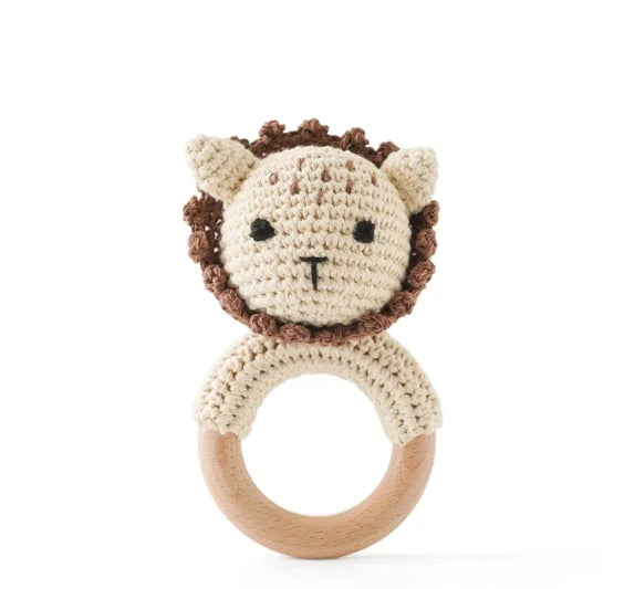 Crochet Bear Teether Rattle Ring Newborn Sensory Toys