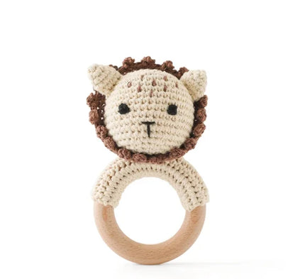 Crochet Bear Teether Rattle Ring Newborn Sensory Toys