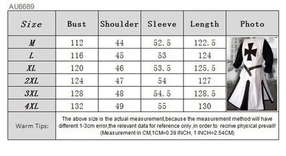 Costume de cosplay des Chevaliers Templiers Croisés - Ensemble authentique de tunique et de cape pour Halloween