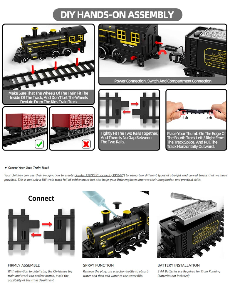 Retro Classic Electric Train Set for Kids - Long Track Steam Engine Toy with Lights and Sounds, Perfect New Year Gift