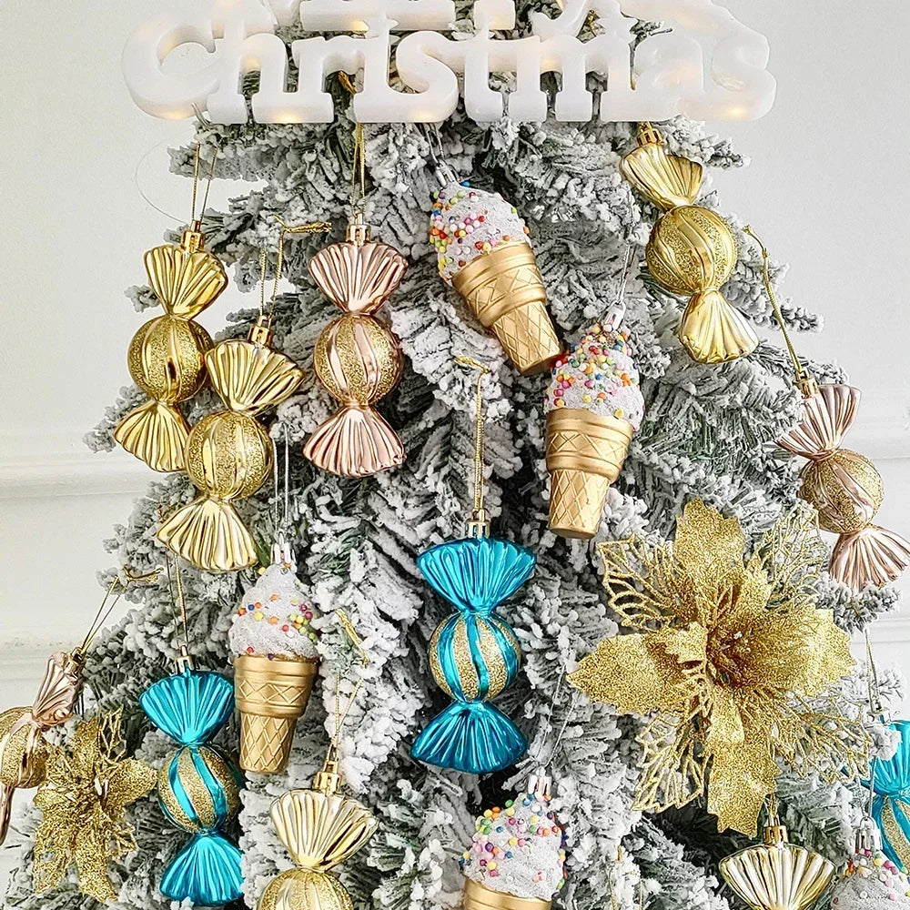 Festive Ice Cream & Candy Christmas Tree Ornaments - 2024 Holiday Home Decor for Parties and Celebrations