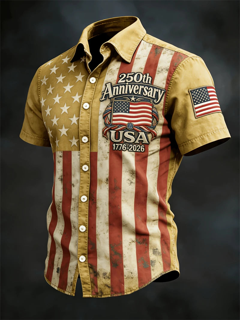 Soft Men's Hawaiian Shirt - Casual Short-Sleeve, 250th Anniversary USA Flag Design, Fourth Of July