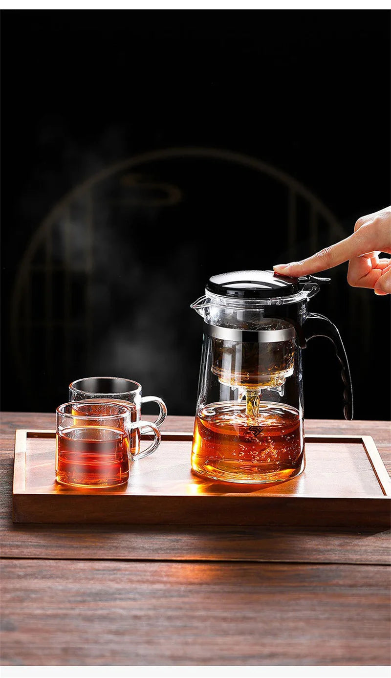 Heat Resistant Glass Teapot With One Click Filter Tea Maker
