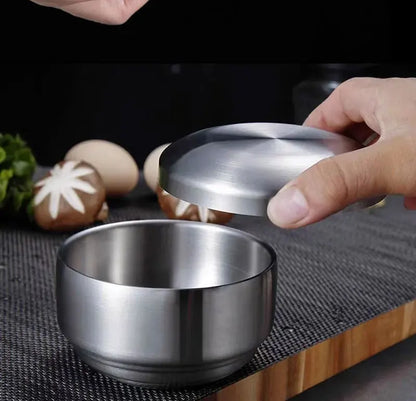 Cuenco para arroz de acero inoxidable de doble capa con tapa aislada