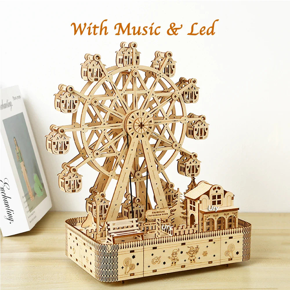 3D Wooden Puzzle LED Rotating Ferris Wheel Model Kit Mechanical DIY Decor Holiday Gift 2025 Relaxing Build