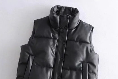 Warm Women’s PU Leather Vest - Padded Short, For Winter