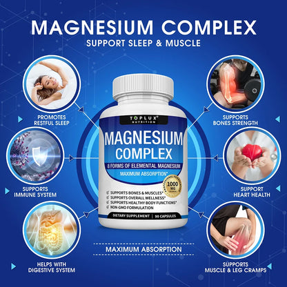 Magnesium Complex 1000mg Supplement - Fall 2026 Wellness Trend - Sleep Support And Muscle Relaxation