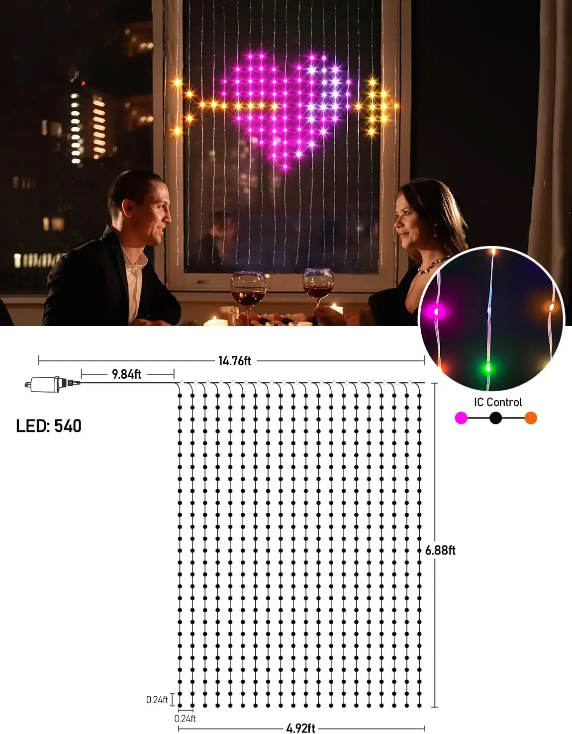 Smart LED Curtain String Christmas Lights - Programmable Fairy Lights for Bedroom, Wedding & Holiday Decor with Music Sync and Remote Control