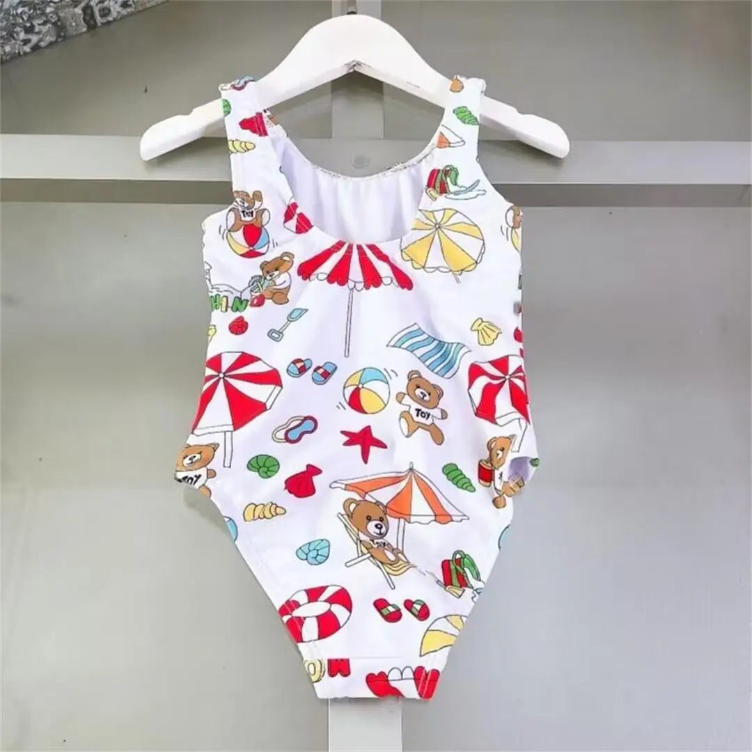 Quick-dry boys' swim shorts – bear-printed, polyester, for summer swimming and beach play