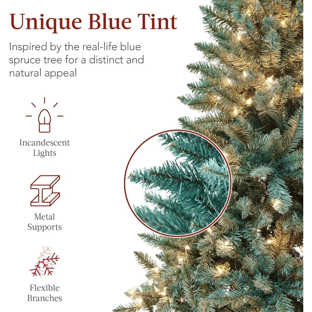 7.5 ft Pre-Lit Blue Spruce Christmas Tree - Full Artificial Holiday Decor with 420 Warm White Lights, Easy Assembly, Lush Appearance