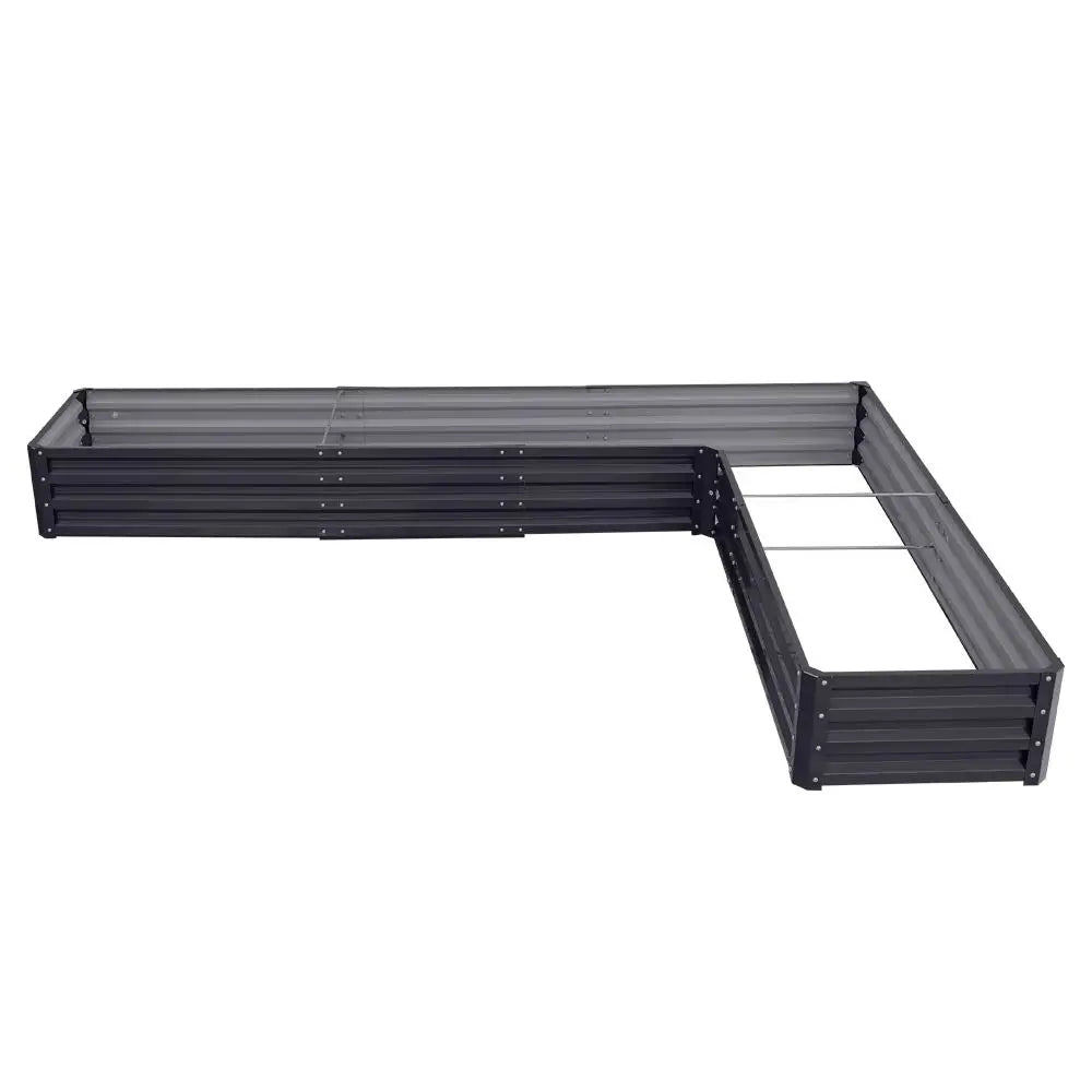 L-Shaped Metal Raised Garden Bed, Galvanized Steel Raised Planter Box for Outdoor Flower and Vegetable Gardening, Charcoal Black