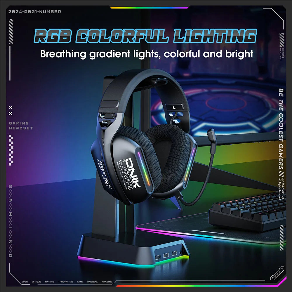 Wireless Gaming Headset Tri Mode Bluetooth Wired Immersive