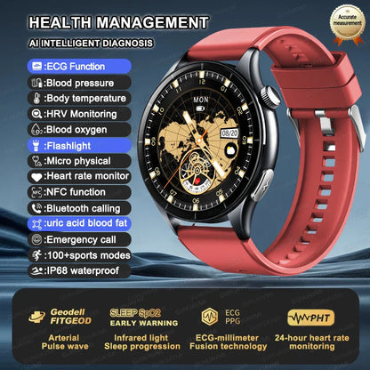 Smartwatch ECG and PPG Health Monitor With Uric Acid and Lipid Tracking NFC 1.56 Inch AMOLED Fall 2025