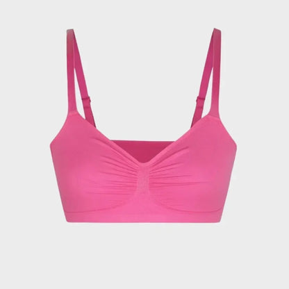 Breathable women's sports bra - ruched front, knit fabric, full-coverage, for yoga and running workouts