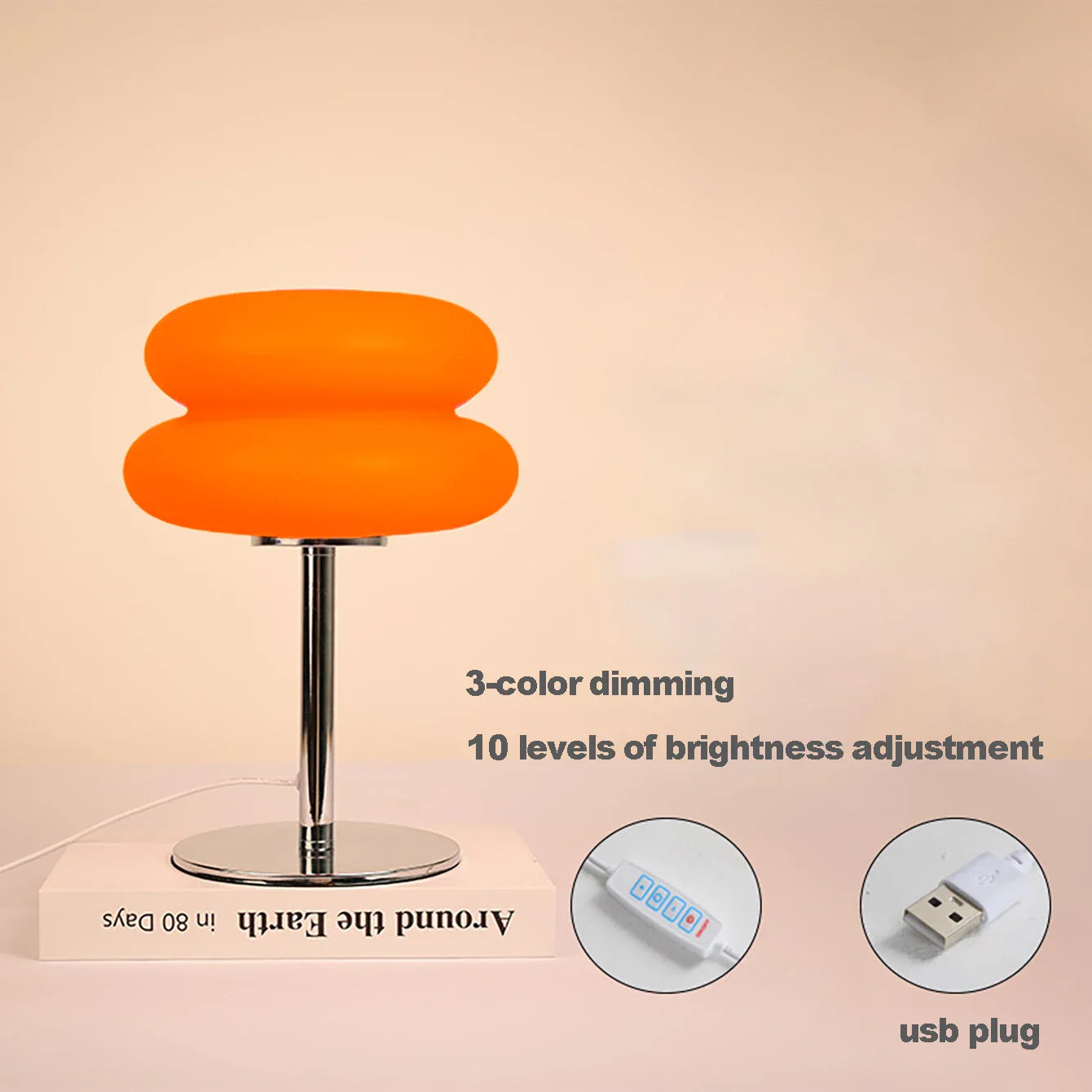 Lampada da tavolo crema paralume in plastica lampada da comodino a fungo autunno 2025 dimmerazione tricolore USB LED inclusi atmosfera accogliente