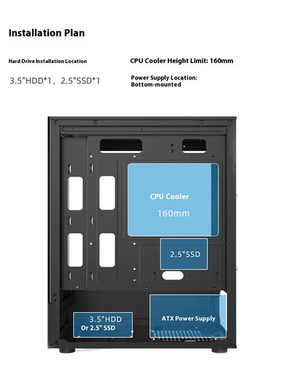 Mini ITX PC kabinet 240mm vandkøling MicroATX chassis