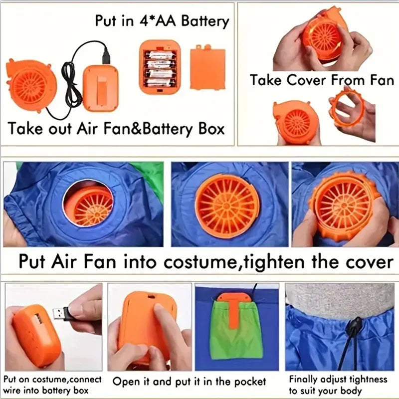 Opblaasbaar Halloween-cosplaykostuum voor volwassenen en kinderen als loodgieterdinosaurus, voor feest, optreden en carnaval 2026