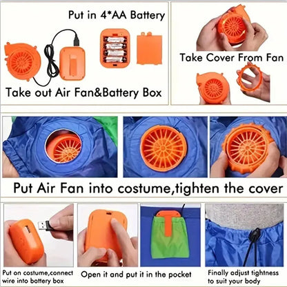 Opblaasbaar Halloween-cosplaykostuum voor volwassenen en kinderen als loodgieterdinosaurus, voor feest, optreden en carnaval 2026