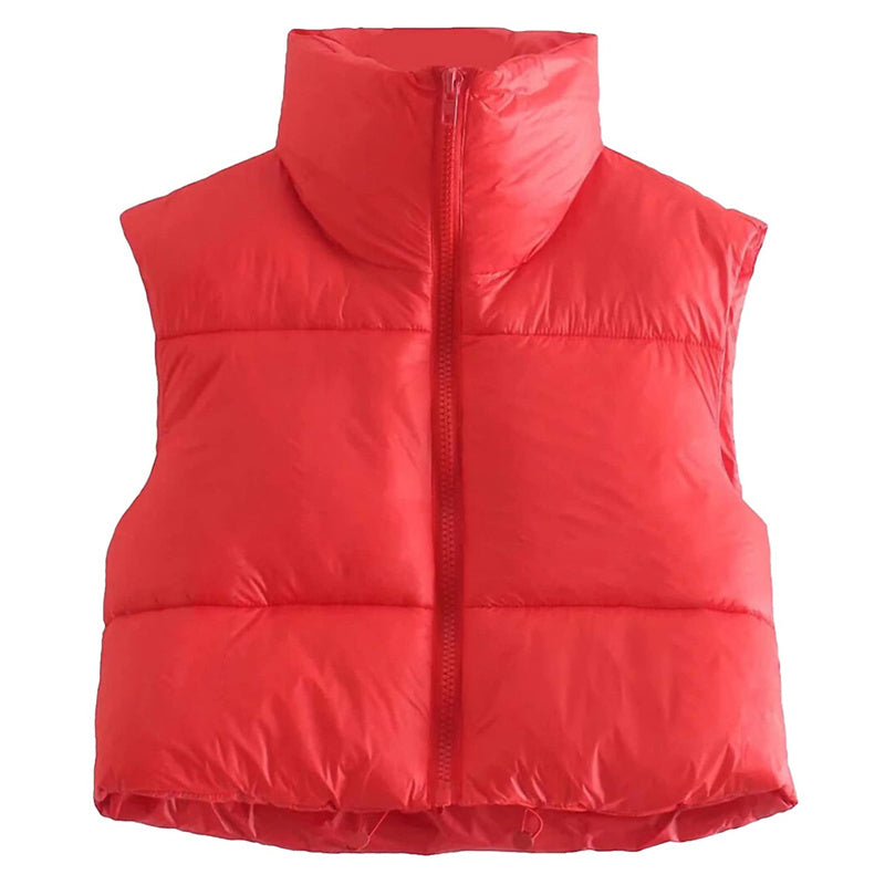 Warm Women’s Puffer Vest - Cropped Boxy, Polyester, Winter