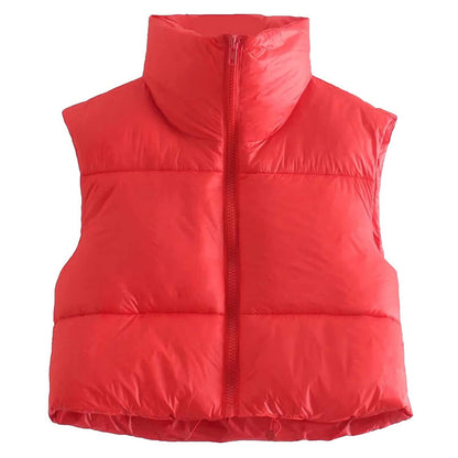 Warm Women’s Puffer Vest - Cropped Boxy, Polyester, Winter