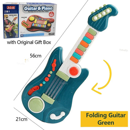 Giocattolo musicale multifunzionale 3 in 1 per bambini: set pieghevole per chitarra, pianoforte e batteria, regalo di compleanno perfetto per ragazzi e ragazze dai 3 anni in su