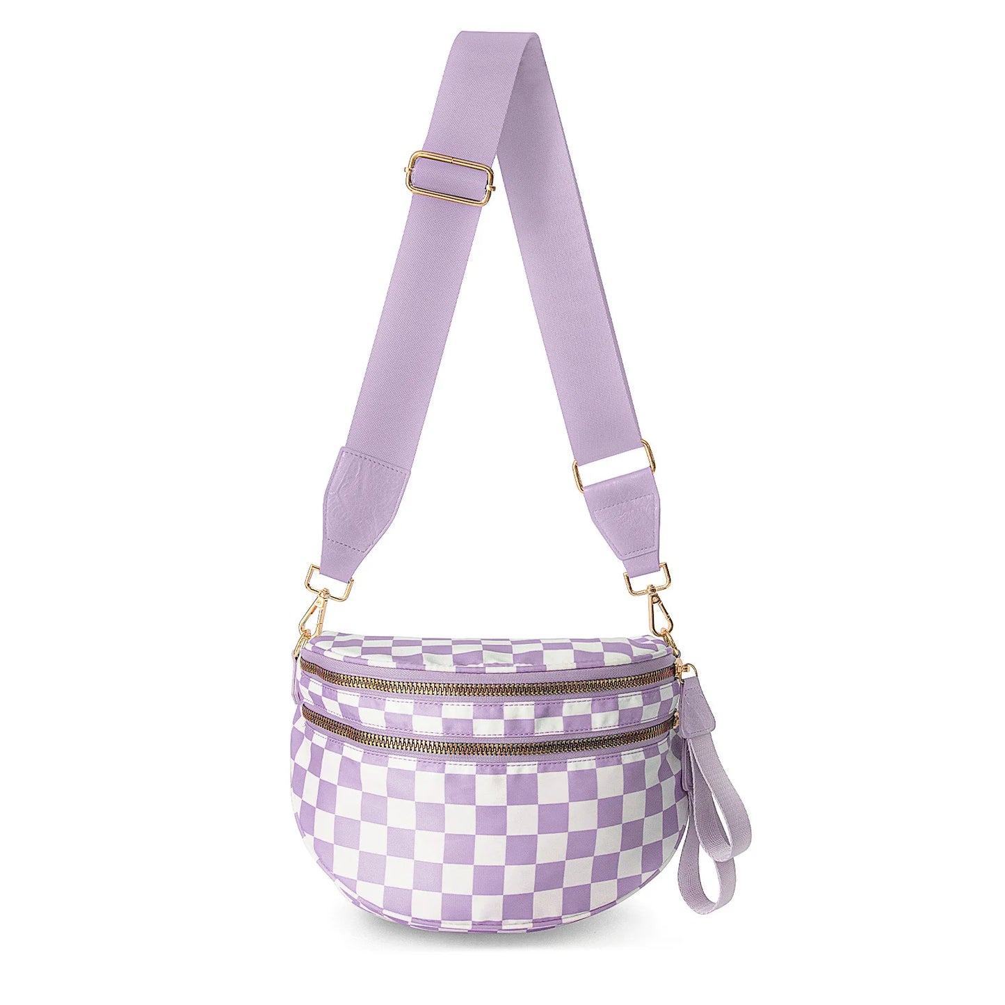 Versatile unisex crossbody bum bag – checkered nylon, box shape, travel and daily use