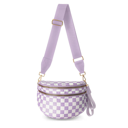 Versatile unisex crossbody bum bag – checkered nylon, box shape, travel and daily use