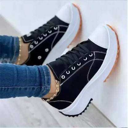 Zapatillas de Lona Clásicas para Mujeres - Zapatos Casual de Plataforma Blanca con Cordones