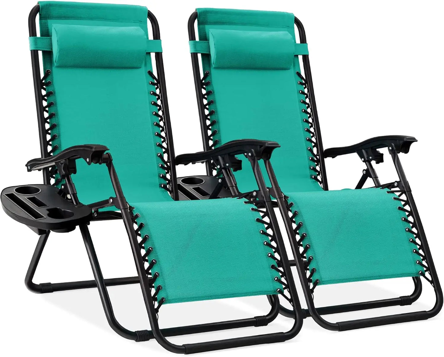 Adjustable Steel Mesh Zero Gravity Lounge Chairs with Cup Holders & Pillows - Portable Recliners for Outdoor Relaxation and Comfort