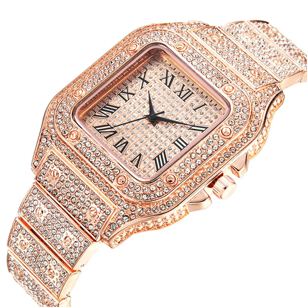 Goldene Uhr Strass Armband Unisex Armbanduhr Feiertag 2025 Funkelnd Quarz Statement Geschenk