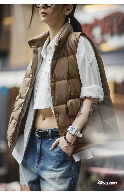 Lightweight Women's Down Vest - Boxy Quilted, Nylon Winter
