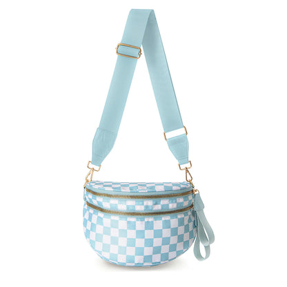 Versatile unisex crossbody bum bag – checkered nylon, box shape, travel and daily use