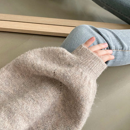 Oversized Cozy Women's Pullover - O Neck, Knit, Office Wear