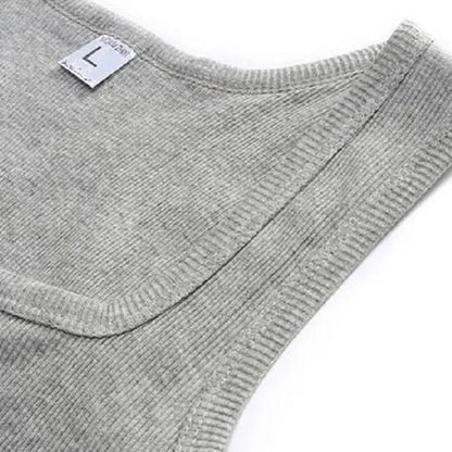 Breathable men's cotton tank top – slash neck, casual fit, solid, summer knit vest
