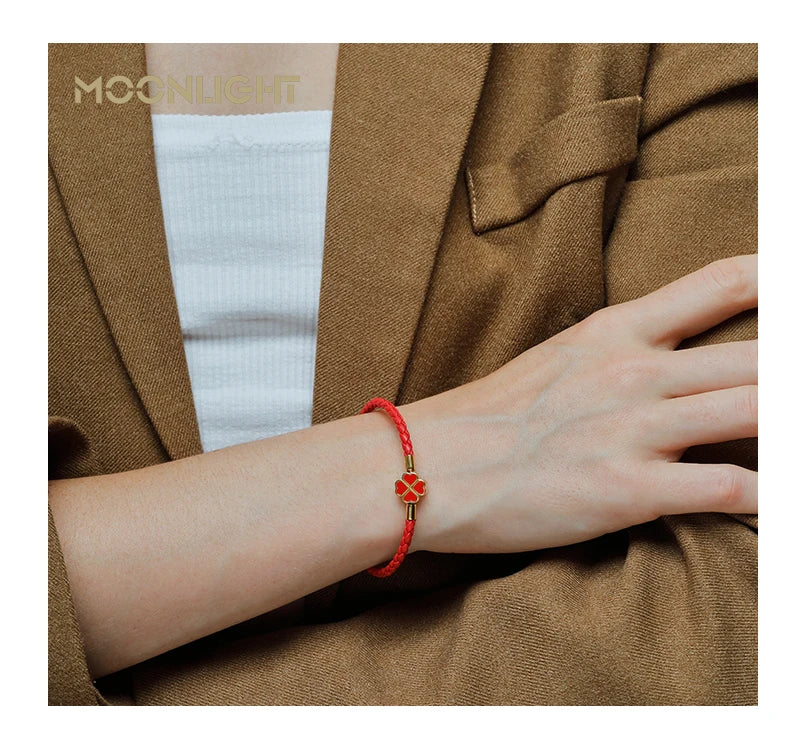 Firekløver flettet lær lykke armbånd gave