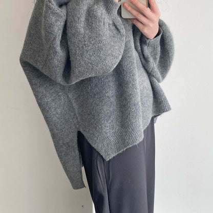 Oversized Cozy Women's Pullover - O Neck, Knit, Office Wear