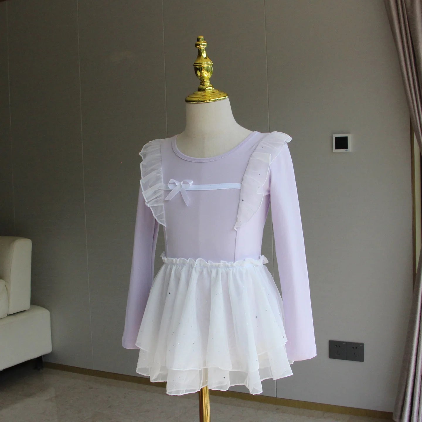 Set body leggero da balletto per ragazze - top con maniche a sbuffo, gonna tutu in tulle, poliestere, per lezione di danza
